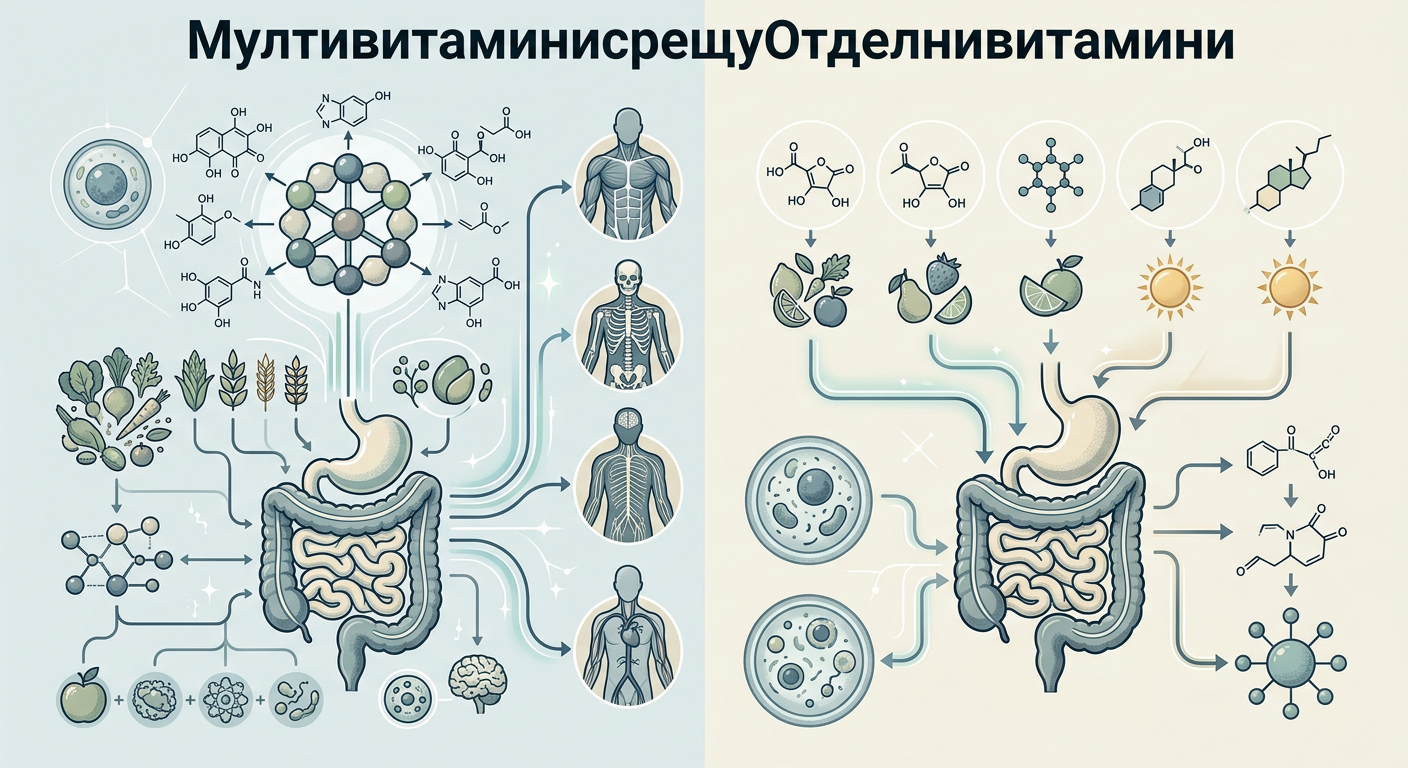 Илюстрация на биохимични пътеки, активирани от витамини