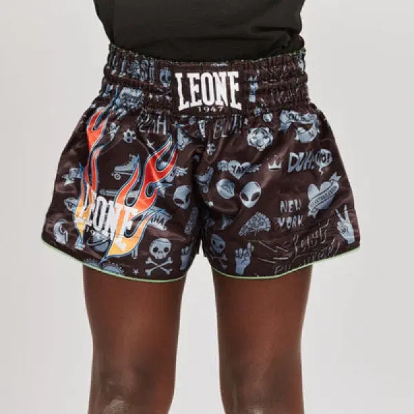 Çocuk Muay Thai Şortu - LEONE FLAMES KICK SHORTS KIDS - ABJ20 - Black