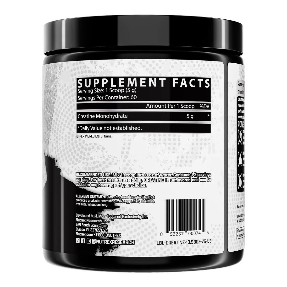 Nutrex Creatine Monohydrate хранителна таблица 300g