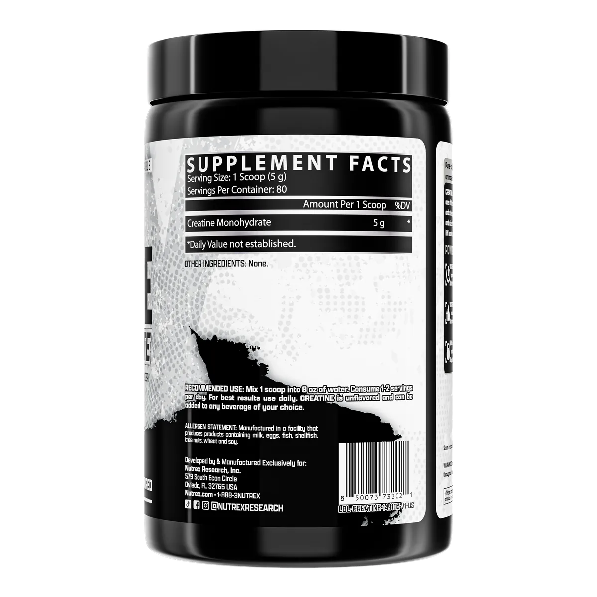 Nutrex Creatine Monohydrate хранителна таблица 400g