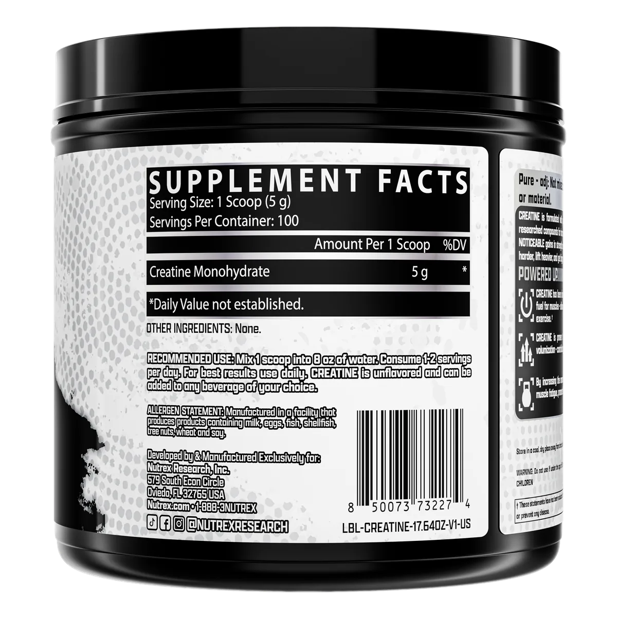 Nutrex Creatine Monohydrate хранителна таблица 500g
