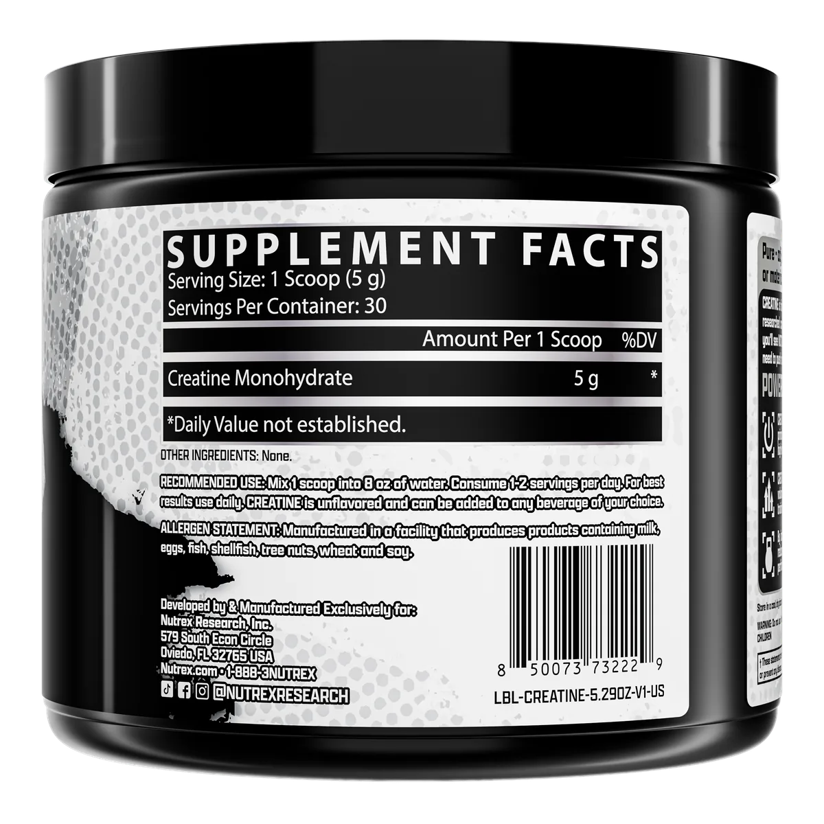 Nutrex Creatine Monohydrate хранителна таблица