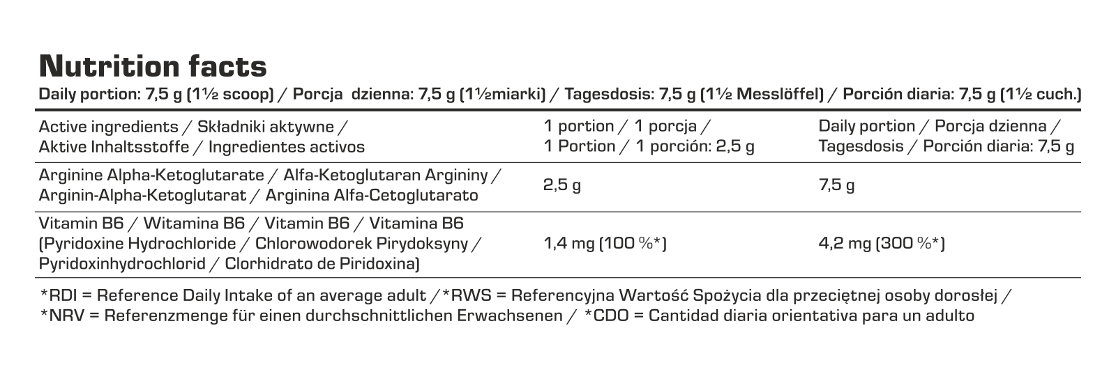 7Nutrition - AAKG 250g описание на продукта на различни езици
