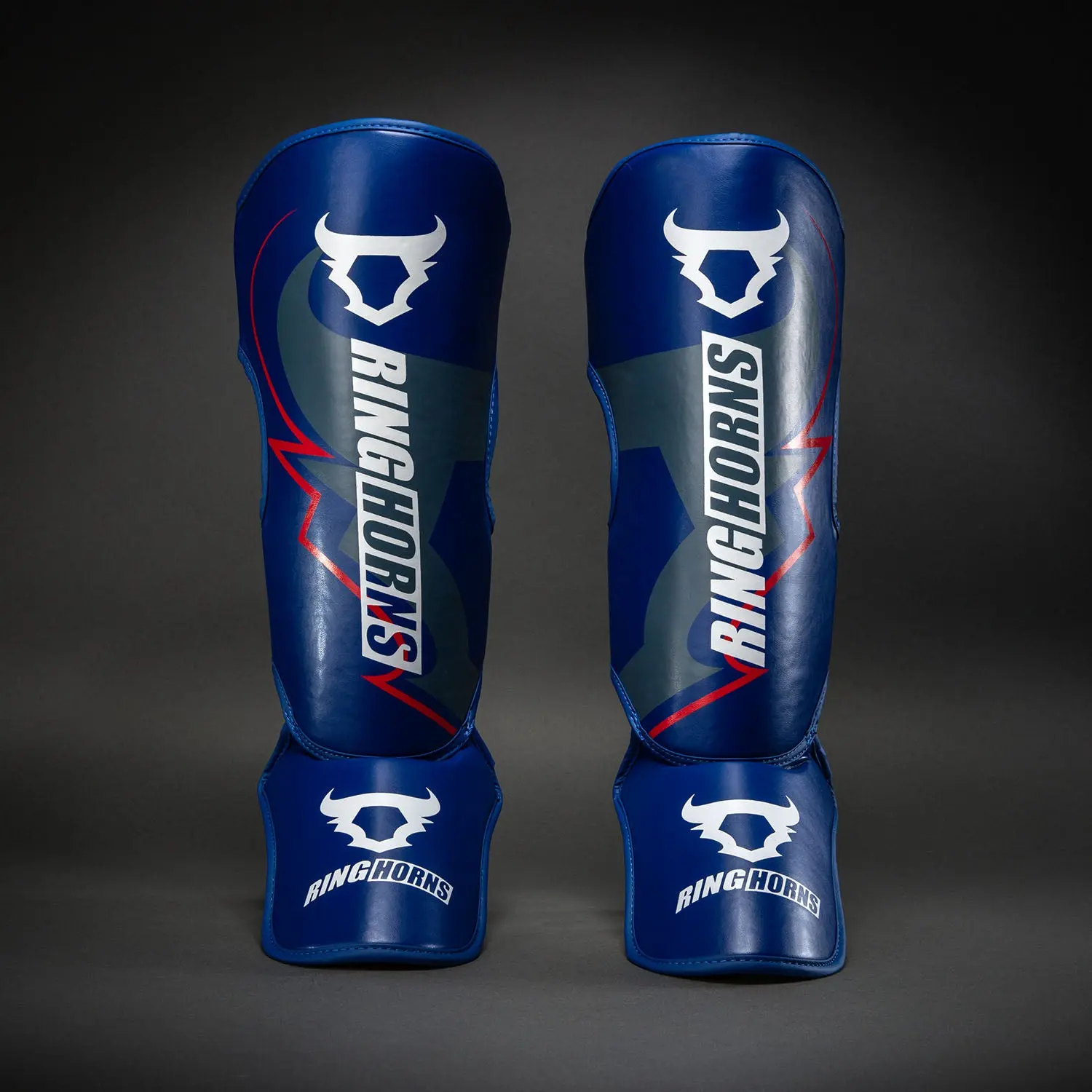 Ringhorns Charger by Venum Shin Guards - Navy Blue/Red
