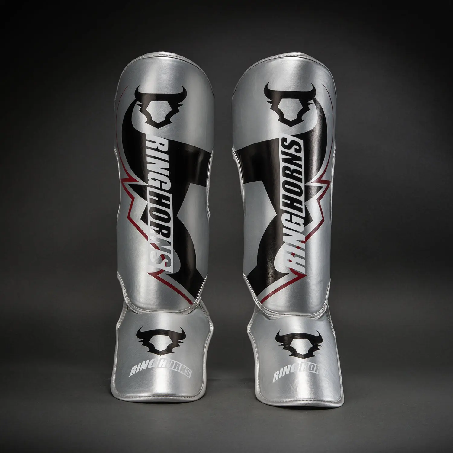 Ringhorns Charger by Venum Shin Guards - Silver/Black