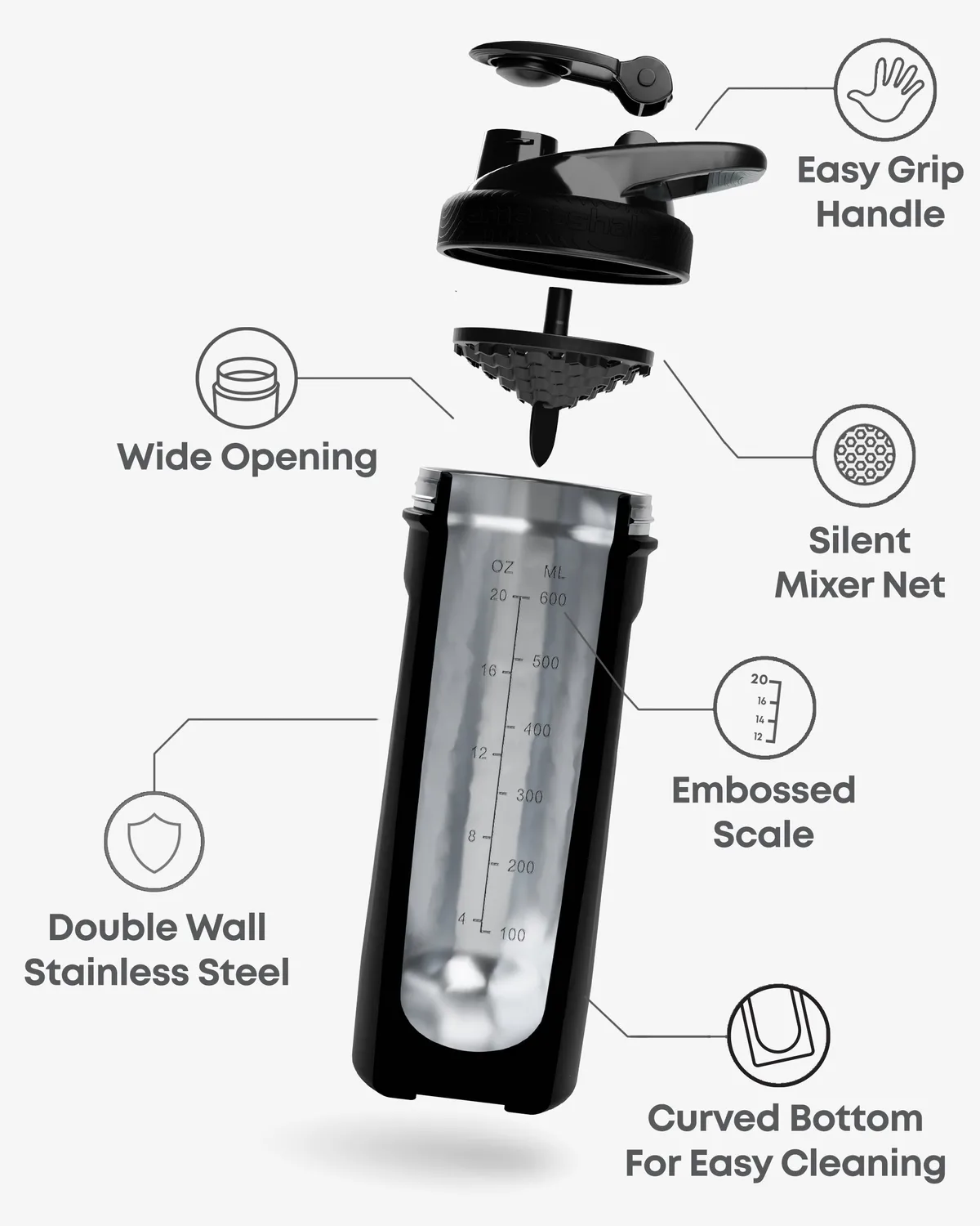 Smart Shake Insulated Steel — Черен 600 мл — снимка 3
