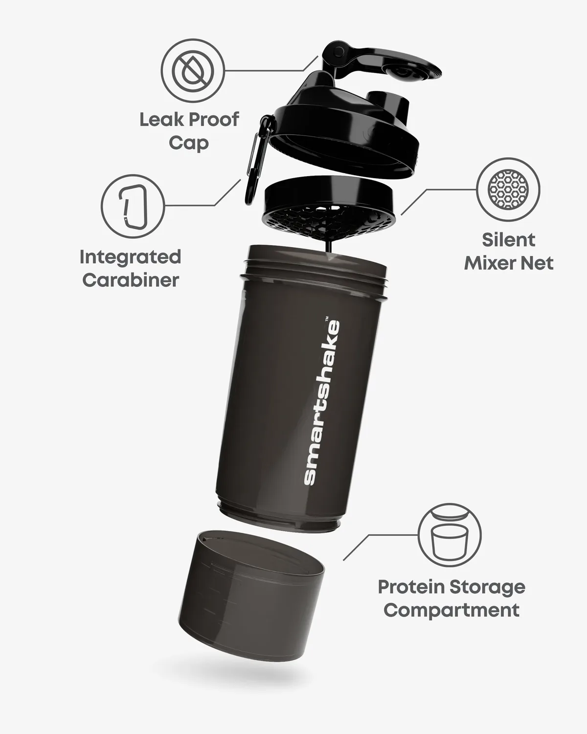 Smart Shake Original2Go ONE — Gunsmoke Black 800 мл