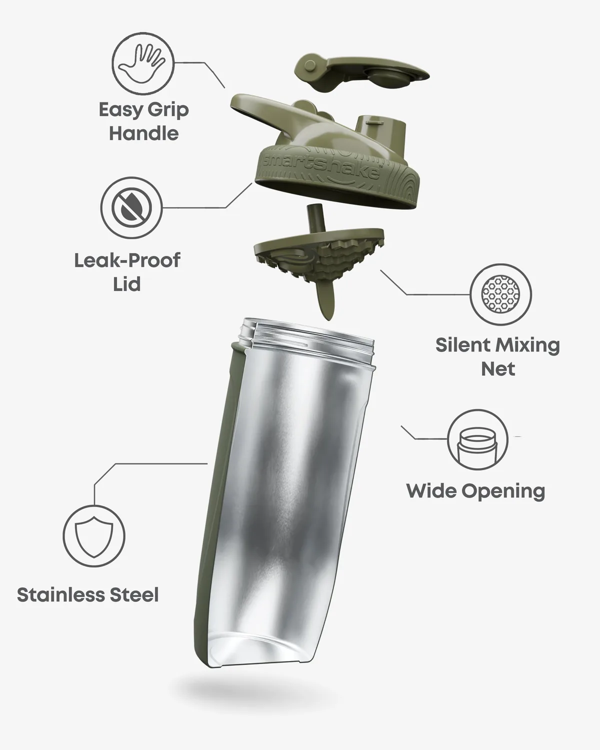 Smart Shake Reforce Stainless Steel — Army Green 900 мл — снимка 3