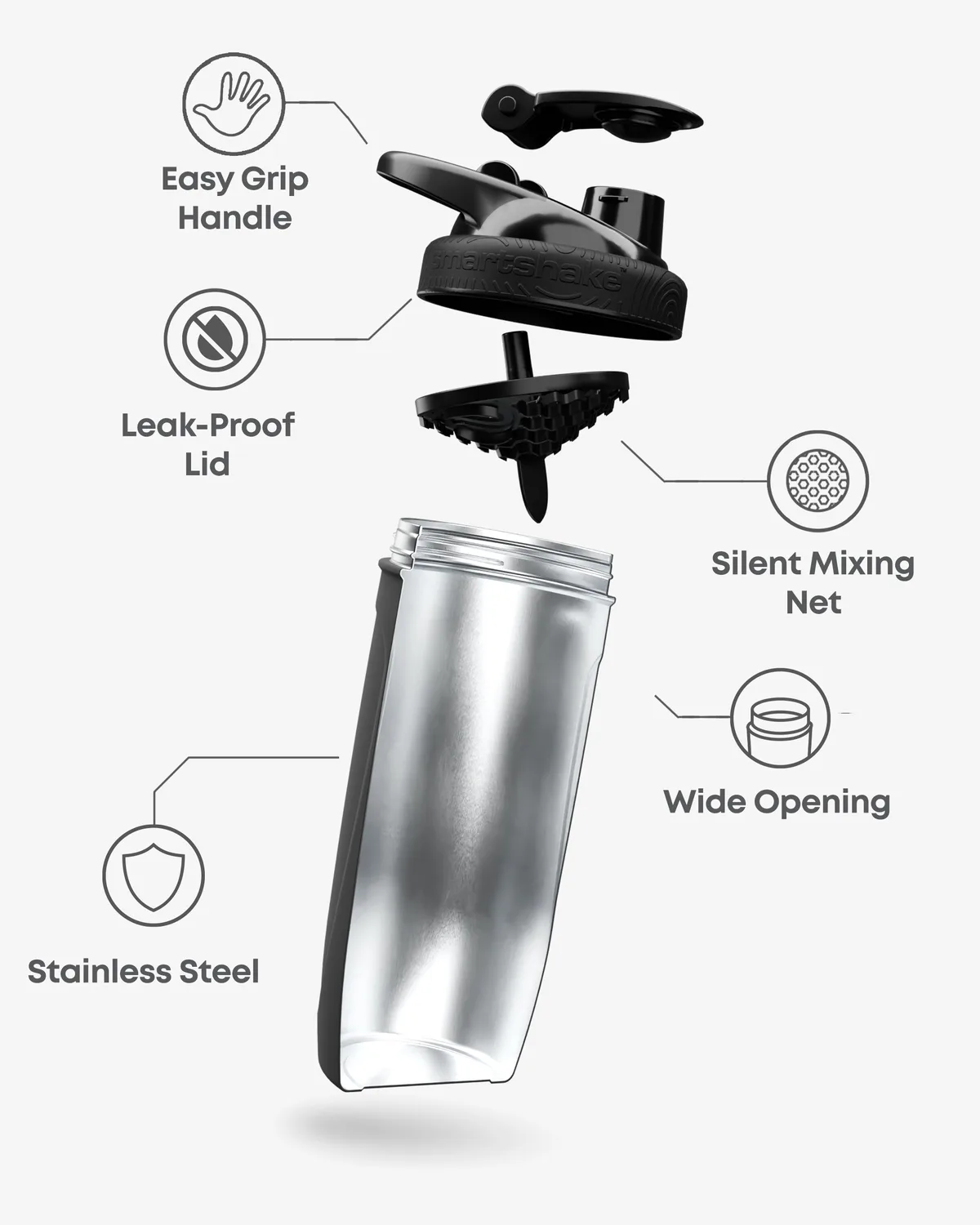 Smart Shake Reforce Stainless Steel — Черен 900 мл — снимка 3