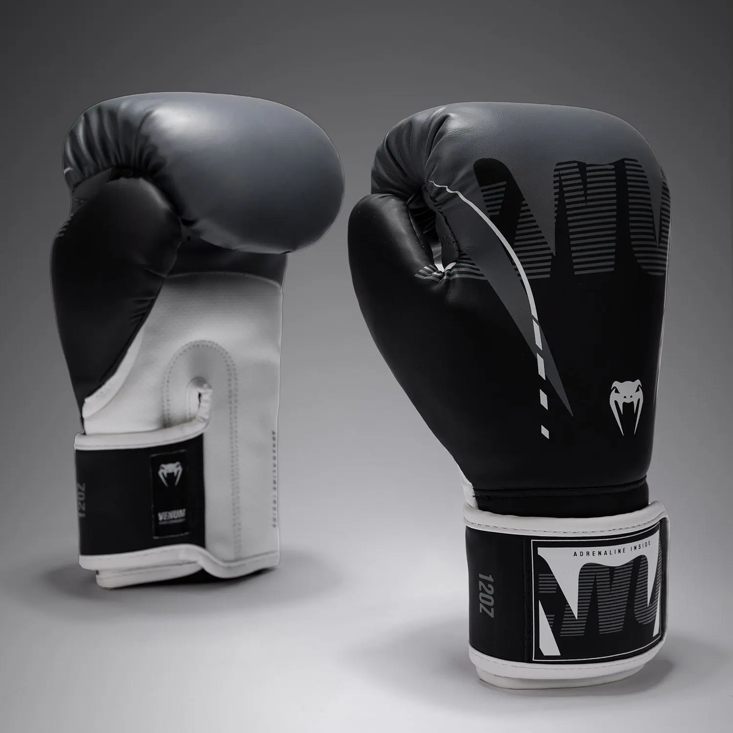 Venum Adrenaline Boxing Gloves - Black/Silver Grey
