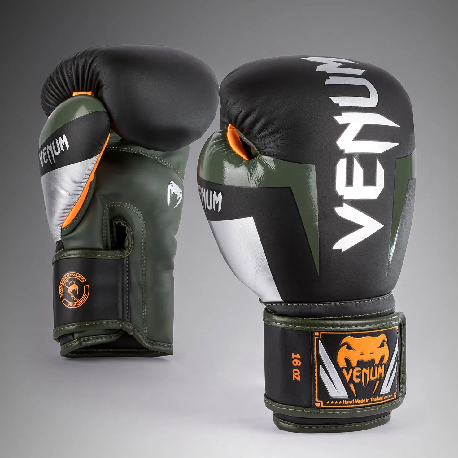 Venum Elite Boxing Gloves - Black/Silver/Kaki