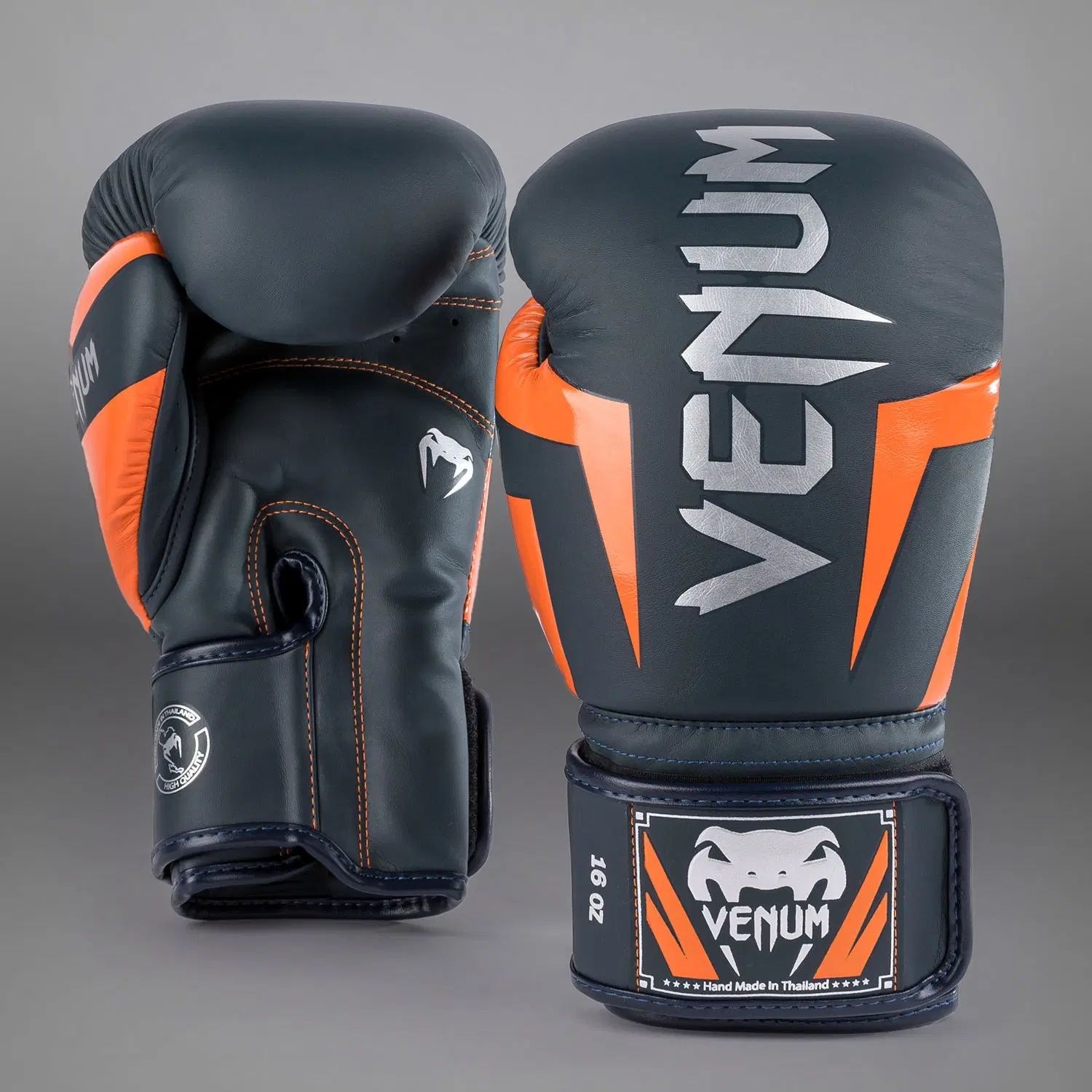 Venum Elite Boxing Gloves - Navy/Silver/Orange