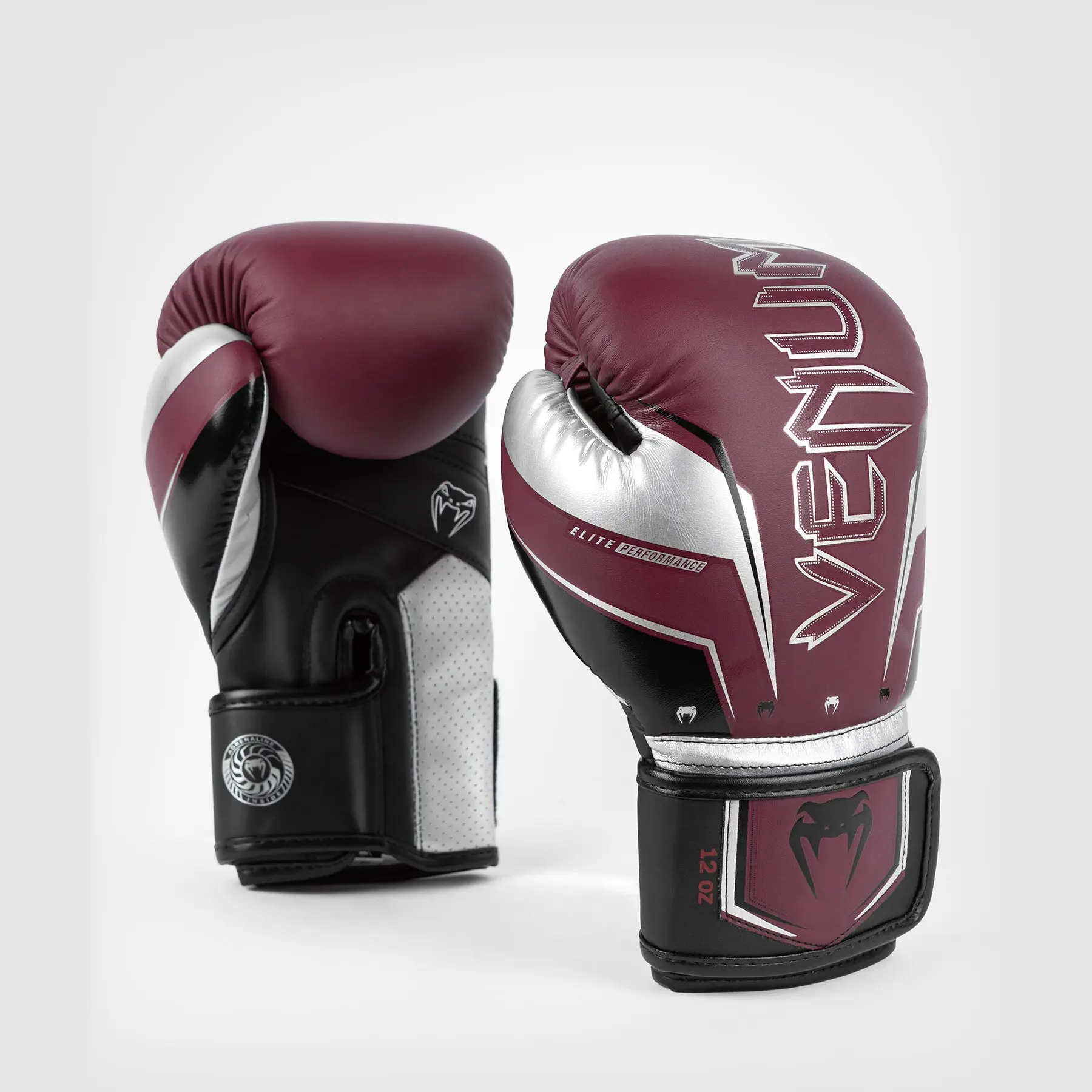 Venum Elite Evo Boxing Gloves - Burgundy/Silver