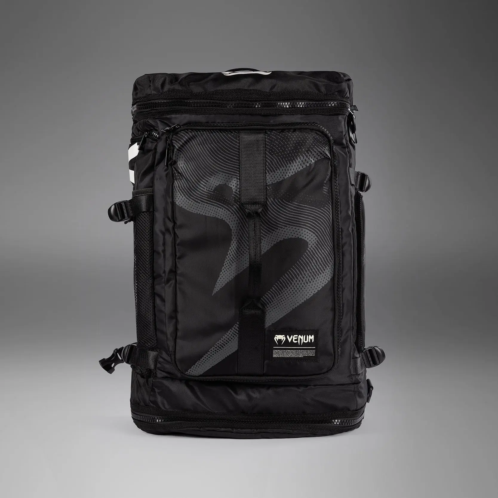 Venum Shockwave Convertible Sports Bag (48L) - Black, преден изглед с лого Venum