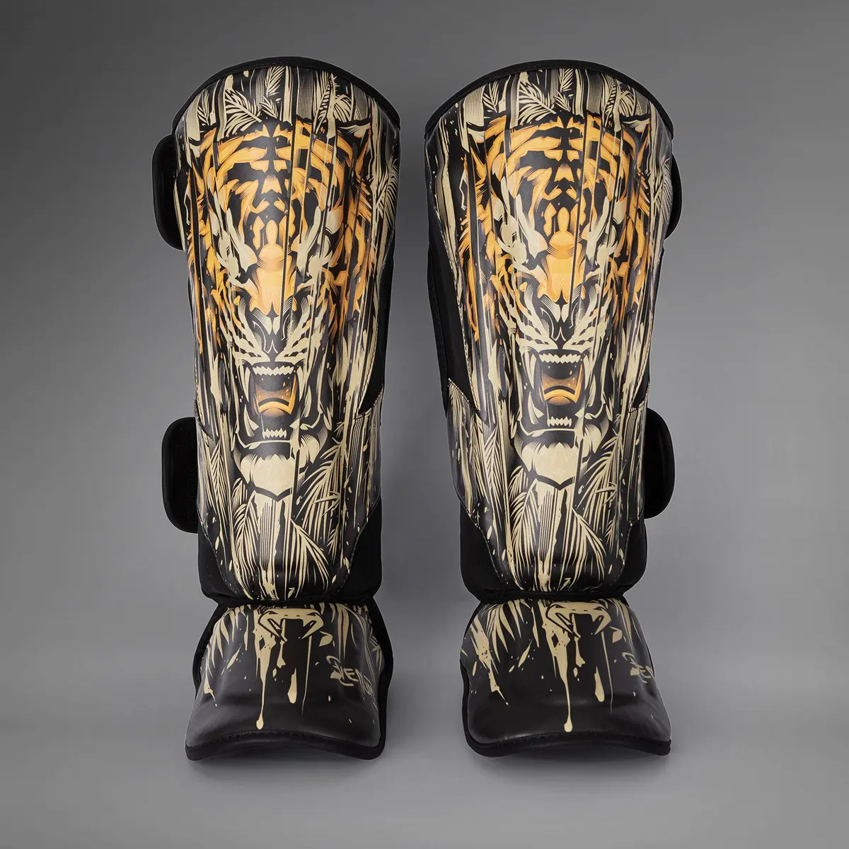 Venum Tiger Shin Guards - Black/Neon Orange