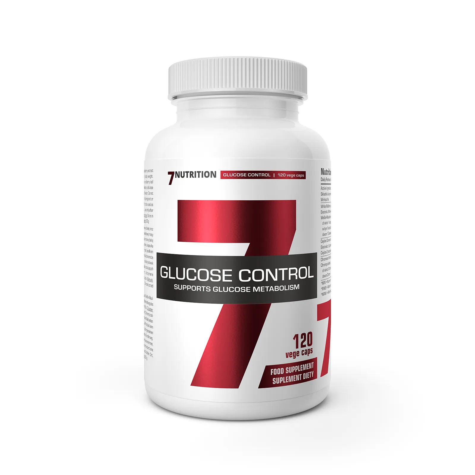 7Nutrition - GLUCOSE CONTROL - 120 vege caps, преден изглед на опаковката