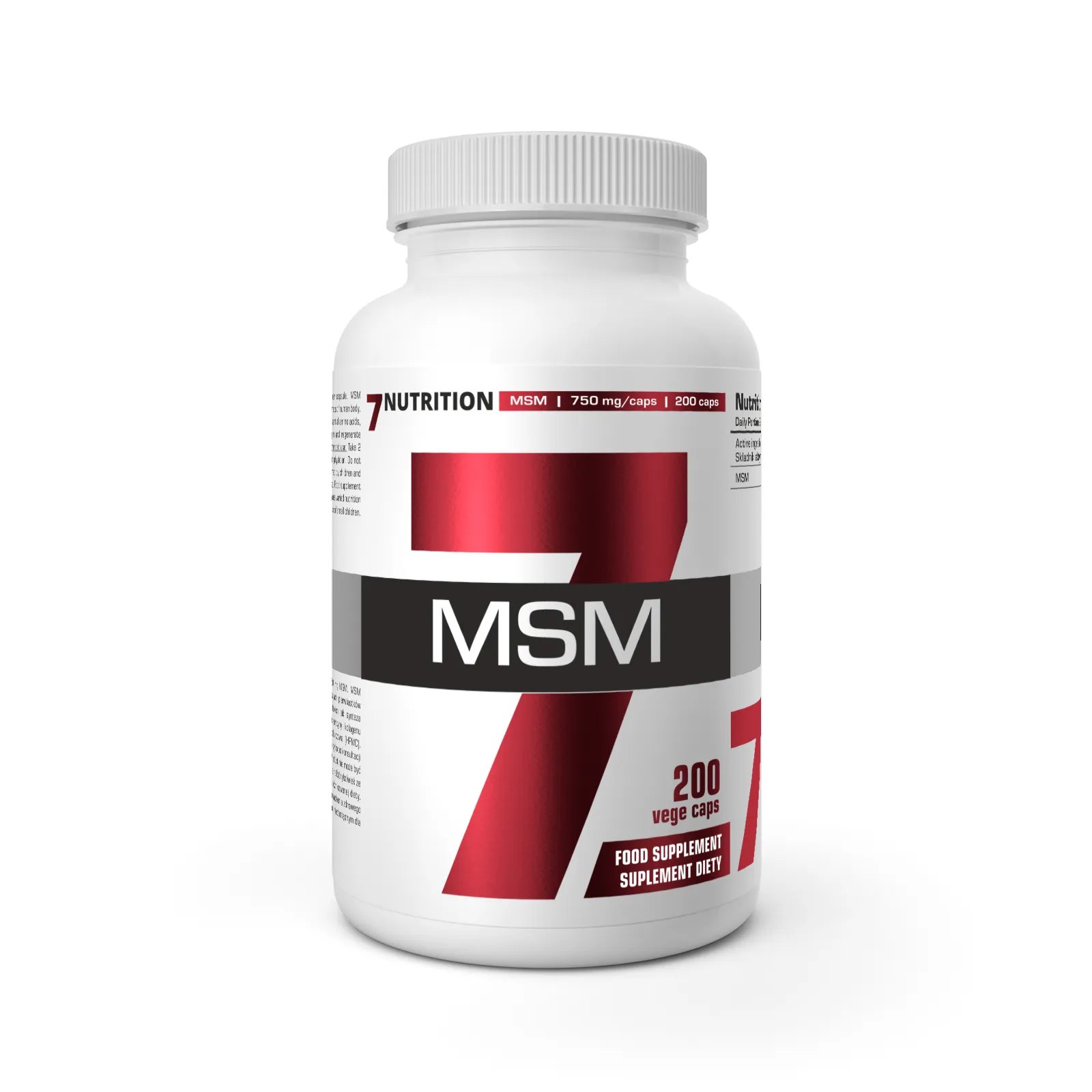 7Nutrition - MSM 200 vege caps преден изглед на опаковката