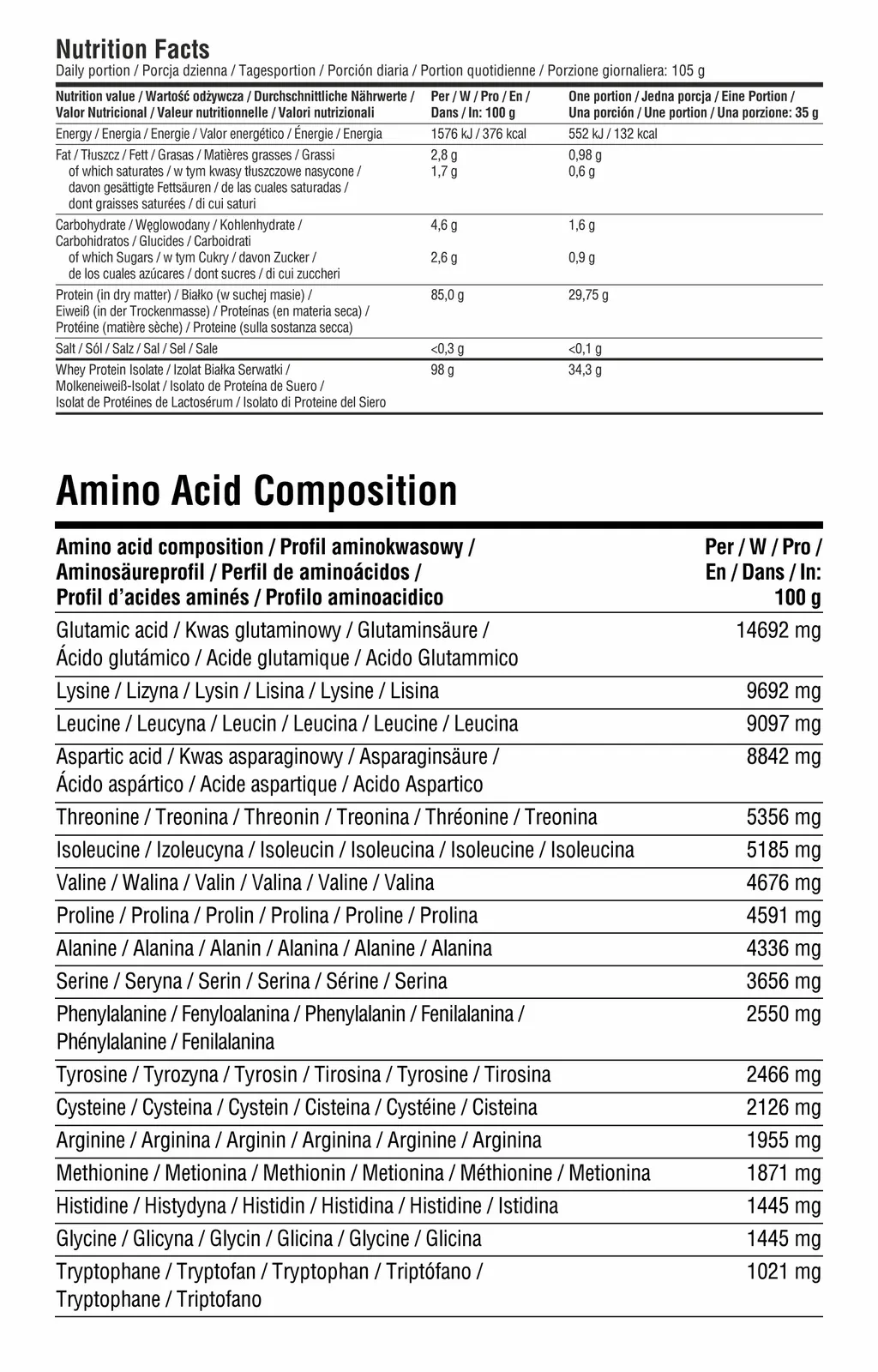 7Nutrition - Whey Isolate 90 2000g банан аминокиселинен профил