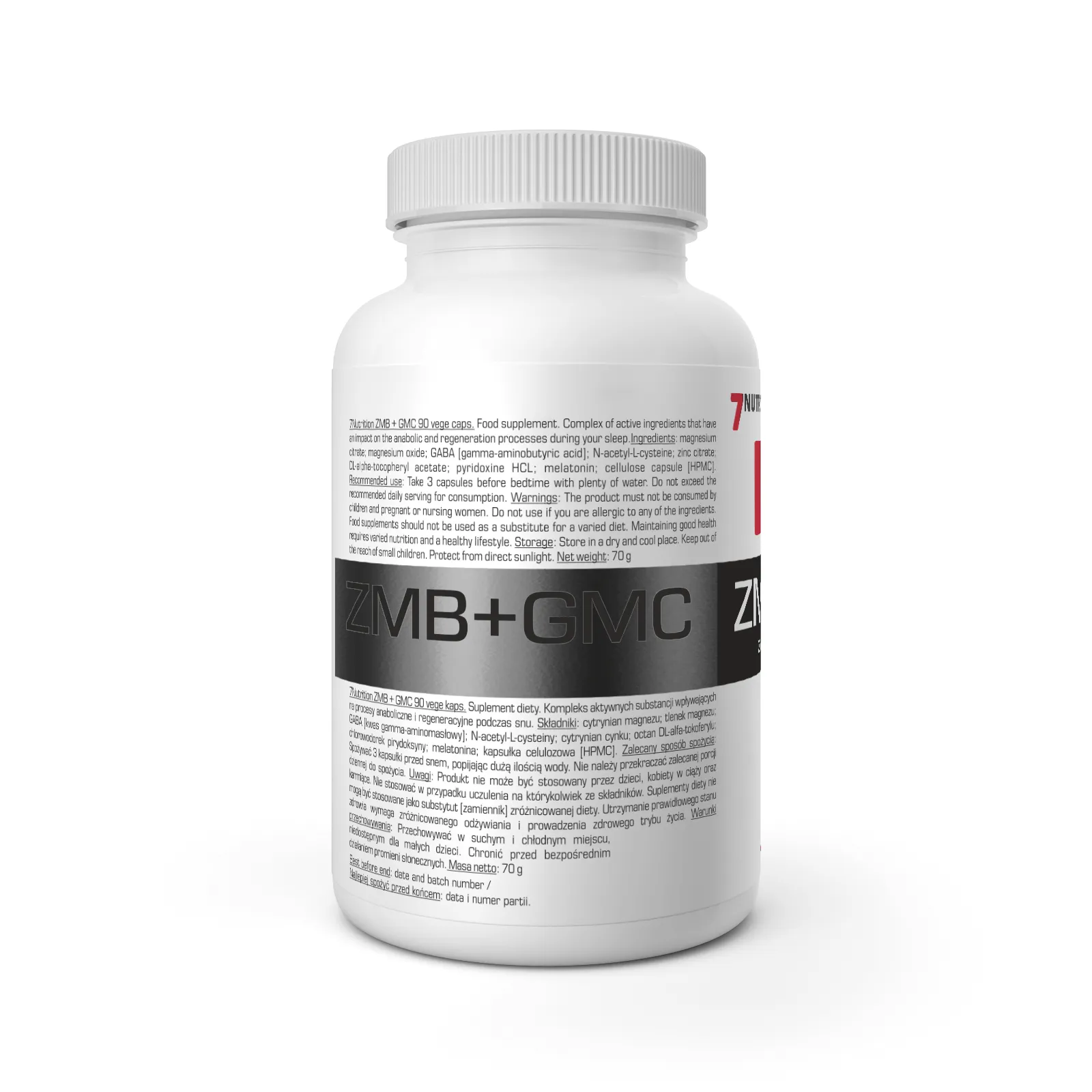 7Nutrition - ZMB + GMC 90 vege caps етикет с информация за хранителни стойности